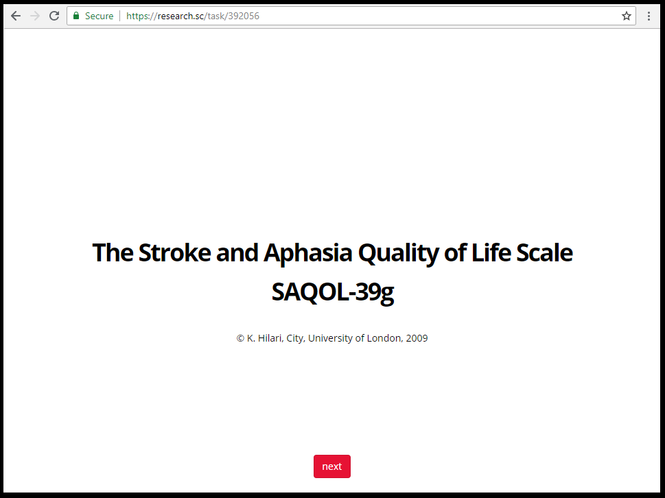 Image of SAQOL Online Test Front Page